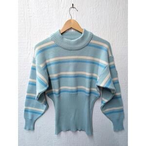 Vintage Demetre 100% Virgin Wool Blue Striped Sweater Ski Winter Size Small